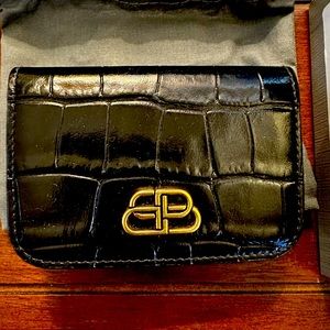 AUTHENTIC Balenciaga BB mini wallet. Croc embossed leather w/gold BB hardware